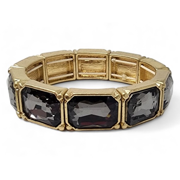 Lia Sophia Matte Gold Stretch Bracelet Versailles w/ smoke grey Cut Crystals - Picture 2 of 7